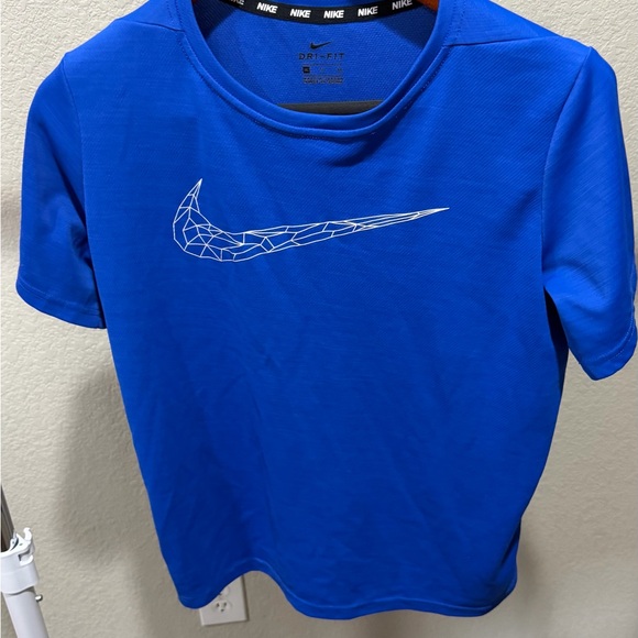 Nike Tops - Nike Royal Blue Dri-FIT Tee with White Geometric Swoosh